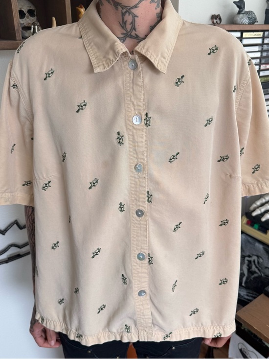 Vintage Tops - Vintage 80s 90s Boxy Embroidered Turtles S/S Button Down Shirt ~ Size 2X